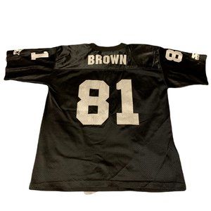 Vintage 90s Tim Brown Oakland Raiders #81 Black Home NFL Football Jersey Size L